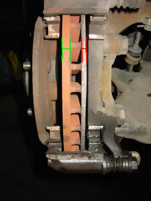 Illustration of metal backing plate contacting brake rotor