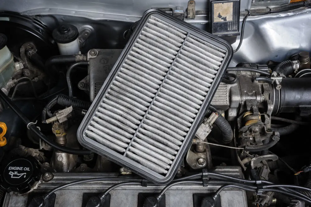 Clean vs dirty engine air filter comparison